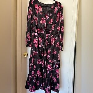 Terra & Sky Black and Pink Floral Long Sleeve Dress